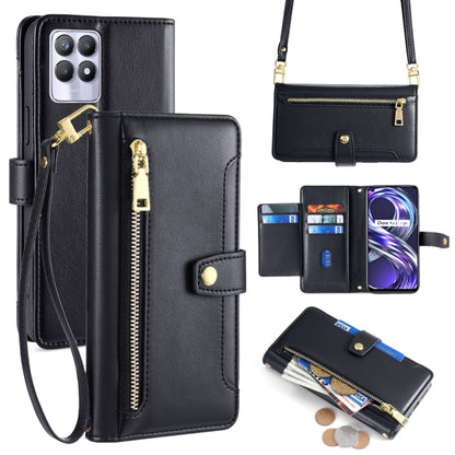 Black leather cross-body zipper wallet phone case with card slots and magnetic clasp