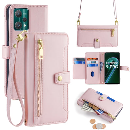 Pink leather phone wallet cross-body with zip pocket, card slots, and shoulder strap