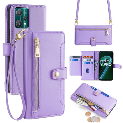 Purple leather phone wallet cross-body with zip pocket, card slots, and shoulder strap