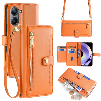 Orange cross-body zipper wallet phone case with long strap, card holders, and zipper pocket.