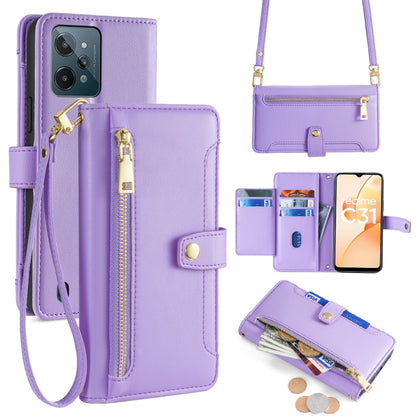Purple cross-body zipper wallet leather phone case with card slots and wrist strap