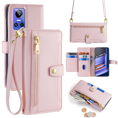 Pink cross-body zipper wallet leather phone case with zipper pocket and card holder