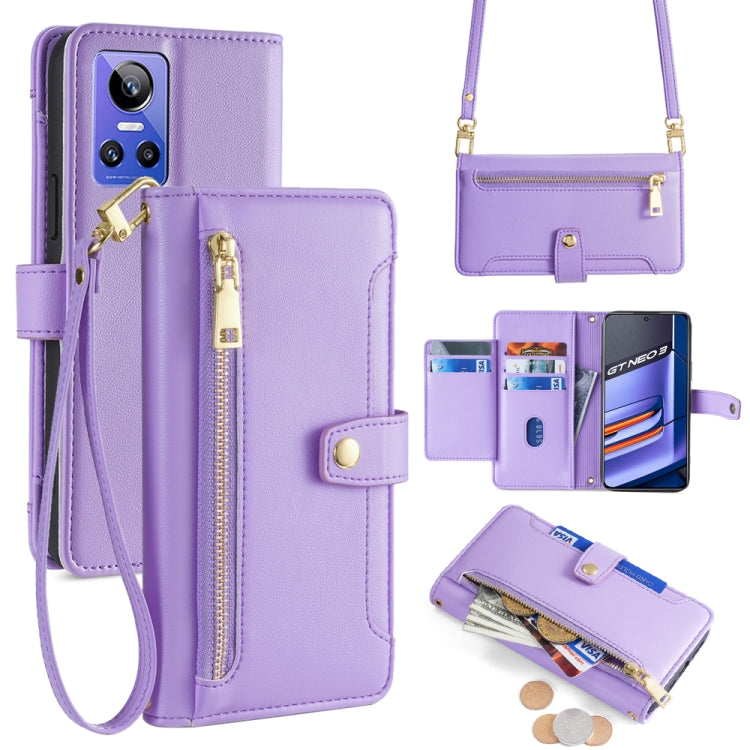Purple cross-body zipper wallet leather phone case with zipper pocket and card holder
