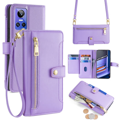 Purple cross-body zipper wallet leather phone case with zipper pocket and card holder