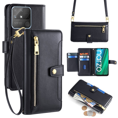 Black cross-body wallet phone case with zip pocket and wrist strap