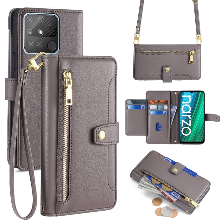 Grey cross-body wallet phone case with zip pocket and card slots
