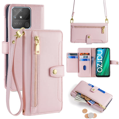 Pink cross-body wallet phone case with zip pocket and card slots