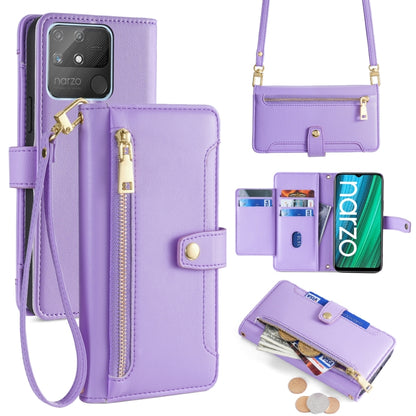Purple cross-body wallet phone case with zip pocket and card slots