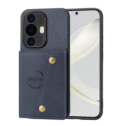Magnetic phone case with double card slots and buckle, blue leather-style finish