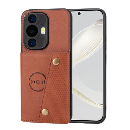 Magnetic phone case with double card slots and buckle, brown leather-style wallet case