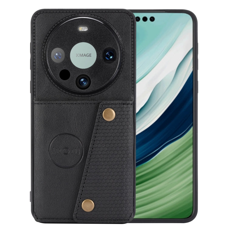 Black magnetic phone case with double card slots and wallet-style front flap