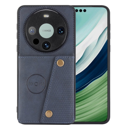 Blue magnetic phone case with double card slots and wallet-style front flap