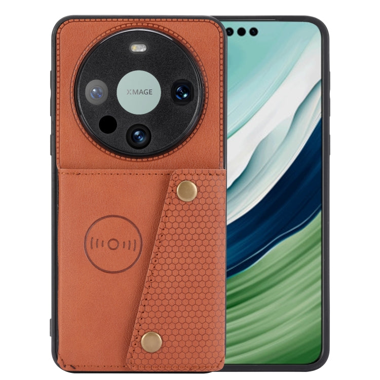 Brown magnetic phone case with double card slots and wallet-style front flap