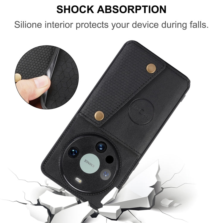 Magnetic phone case with double card slots, black folio with camera cutout and buckle