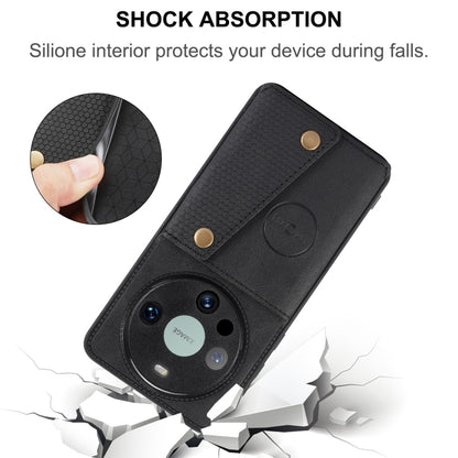 Magnetic phone case with double card slots, black folio with camera cutout and buckle