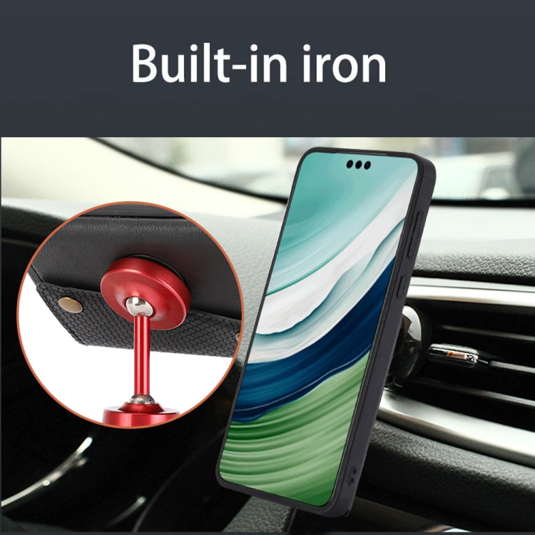 Magnetic phone case with double card slots, black leather look with built-in iron base