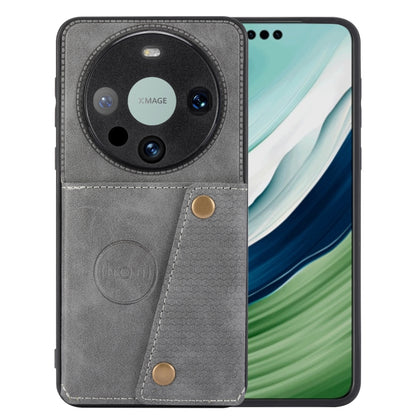 Magnetic phone case with double card slots, gray folio with camera cutout and metal buttons