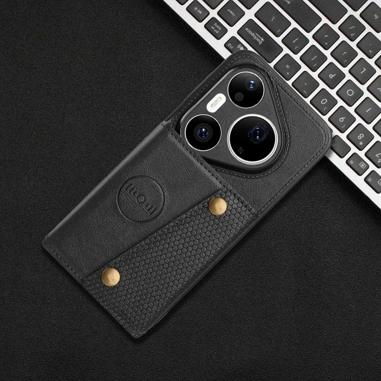 Magnetic card phone case with dual card slots and textured front flap, dark gray