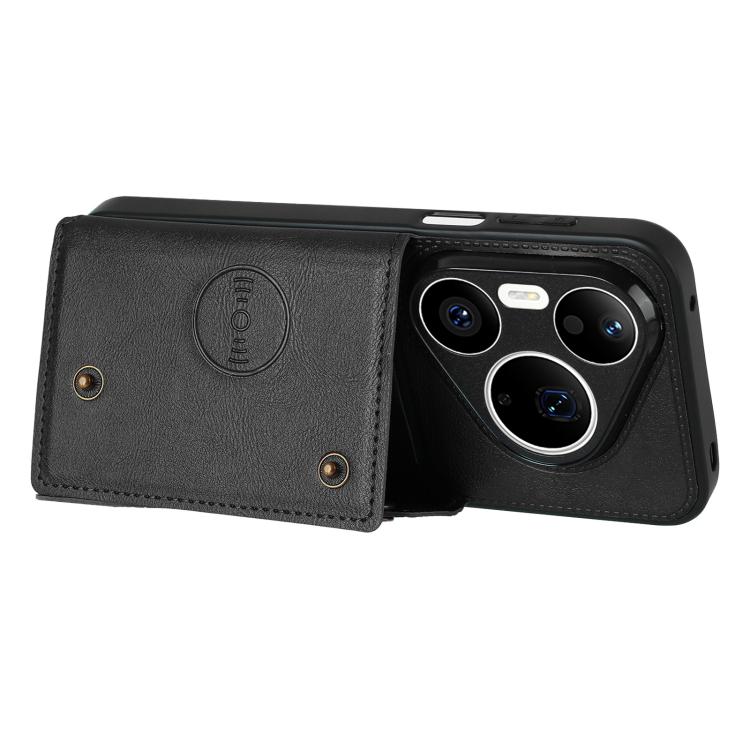Magnetic card phone case with front flip cover and camera cutouts, black