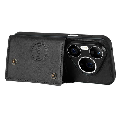 Magnetic card phone case with front flip cover and camera cutouts, black