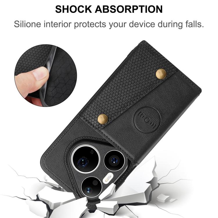 Magnetic card phone case with shock-absorbing padding and card slots, black