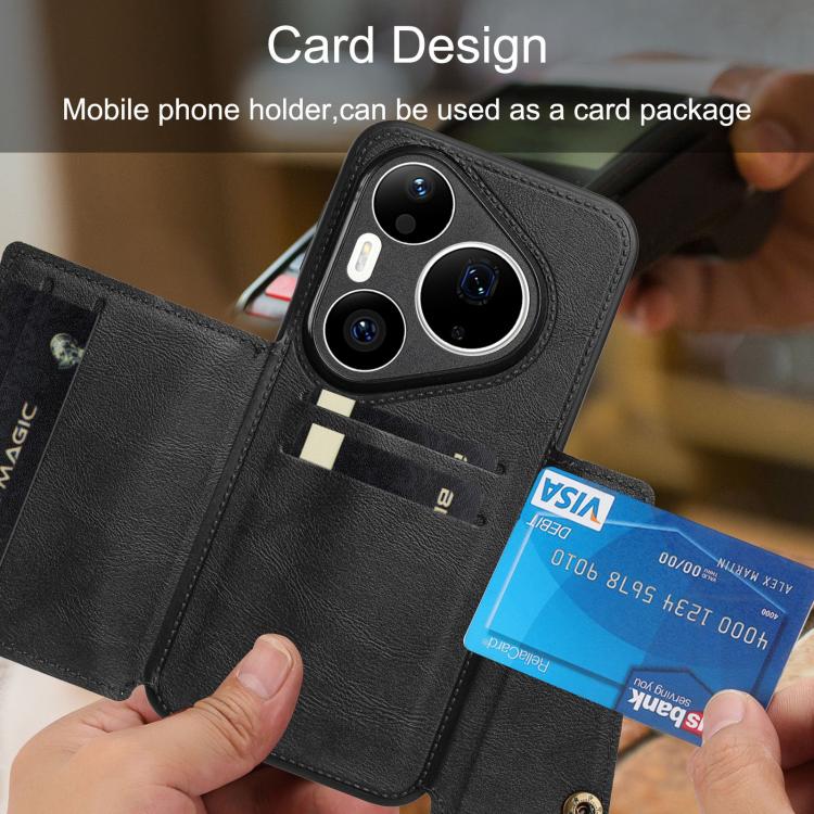 Magnetic card phone case with card holder design and camera cutouts, black