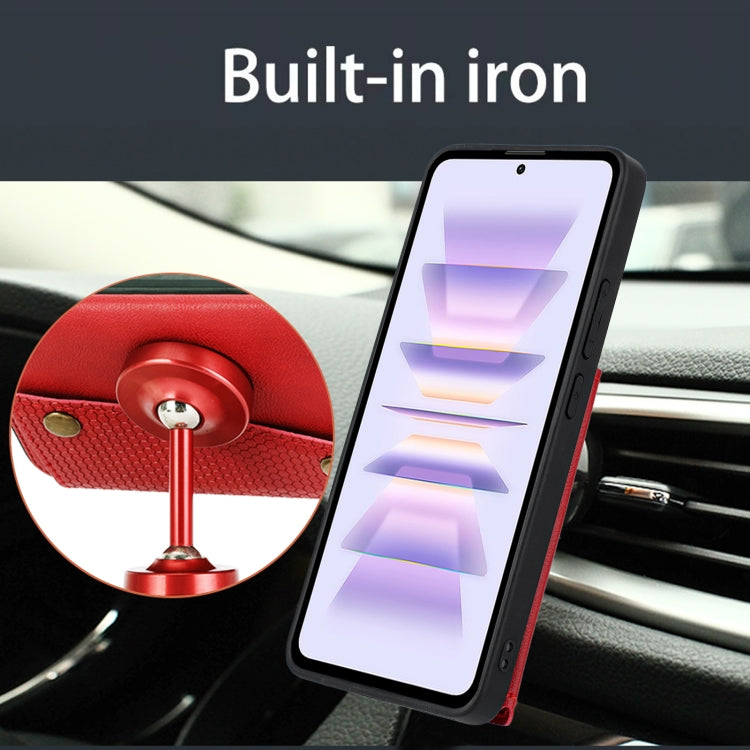 Red magnetic phone case with built-in iron ring for car mount and card storage