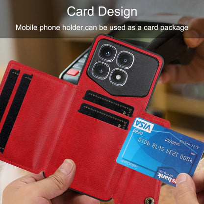 Red wallet phone case with card holder pocket and magnetic snap closure