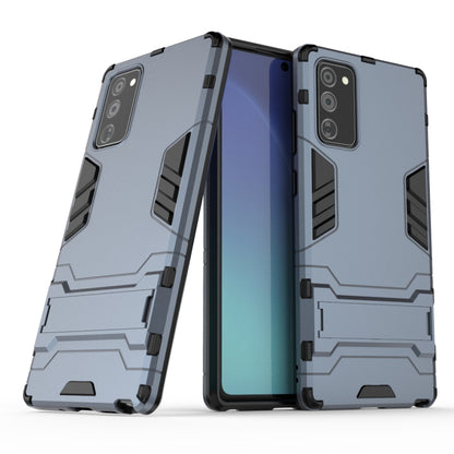 Rugged light blue-gray shockproof phone case with black trim and camera cutouts