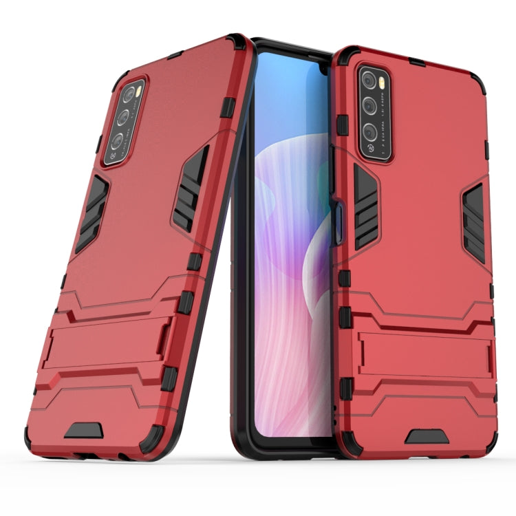 Red rugged shockproof phone case with holder, screen visible through front frame