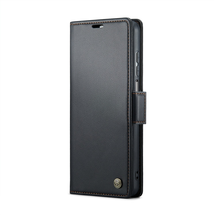 Black leather folio phone case with flip cover and side card holder