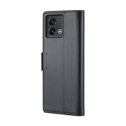 Black textured leather phone case with camera cutouts and flip cover