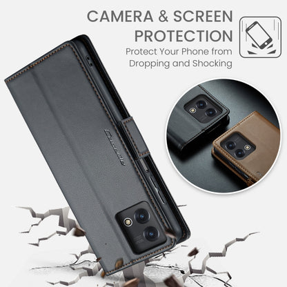 Black leather phone case with camera cutouts and textured back