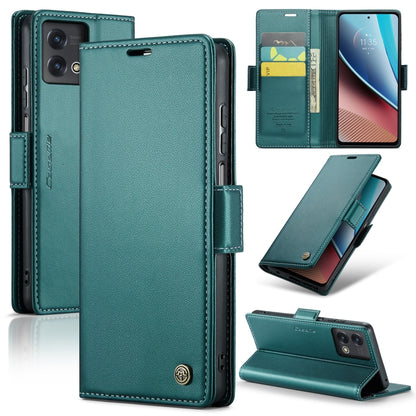 Teal leather folio phone case with flip cover, card slots, and buckle strap