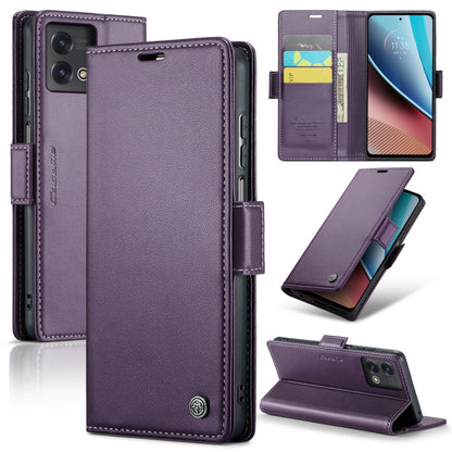 Purple litchi-texture leather phone wallet case with butterfly buckle and card slots