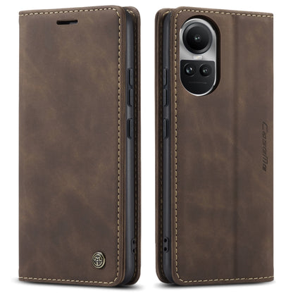 Brown leather flip phone case with camera cutout and stitched edges