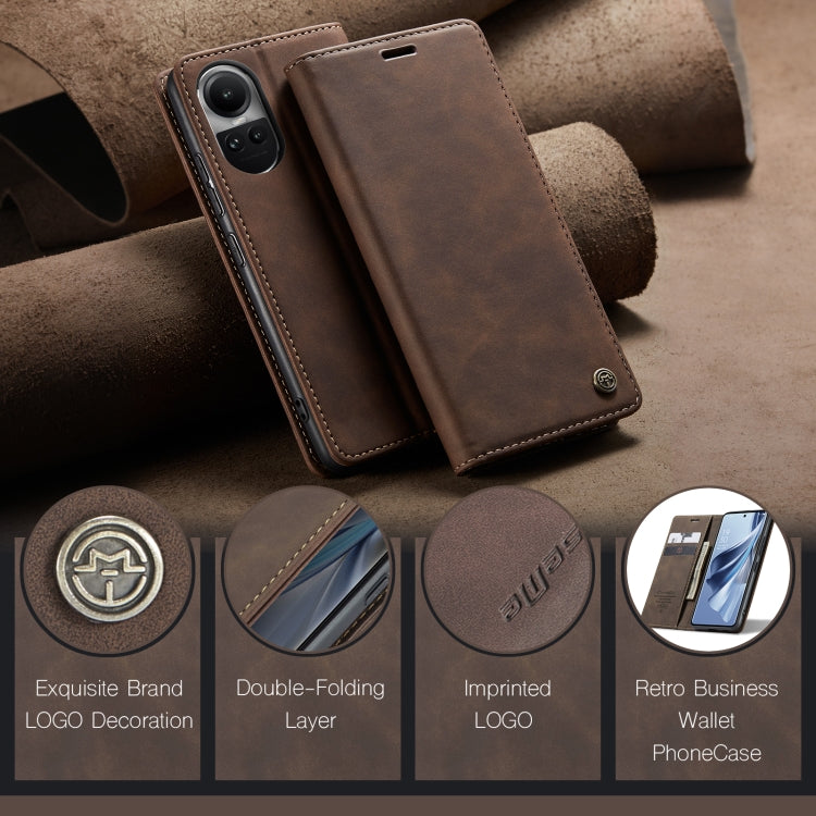 Brown leather wallet flip phone case with embossed logo and double-fold design