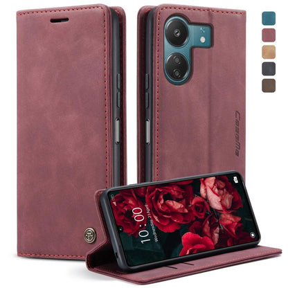 Dusty rose leather horizontal flip phone case with camera cutout and kickstand