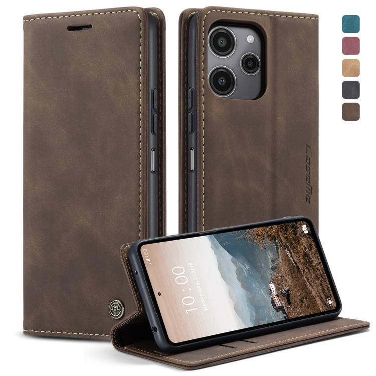 Coffee brown leather horizontal flip phone case with stand and card slots