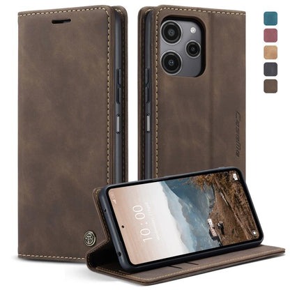 Coffee brown leather horizontal flip phone case with stand and card slots