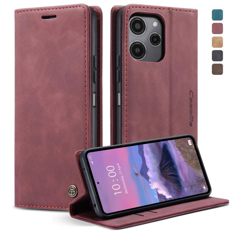 Wine red leather horizontal flip phone case with stand and card slots