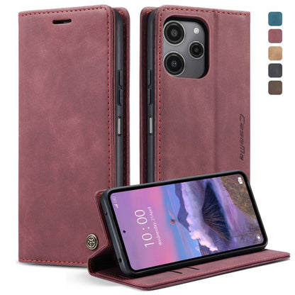 Wine red leather horizontal flip phone case with stand and card slots