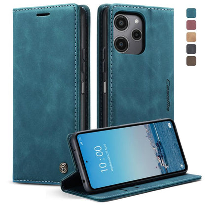 Teal blue leather horizontal flip phone case with stand and card slots