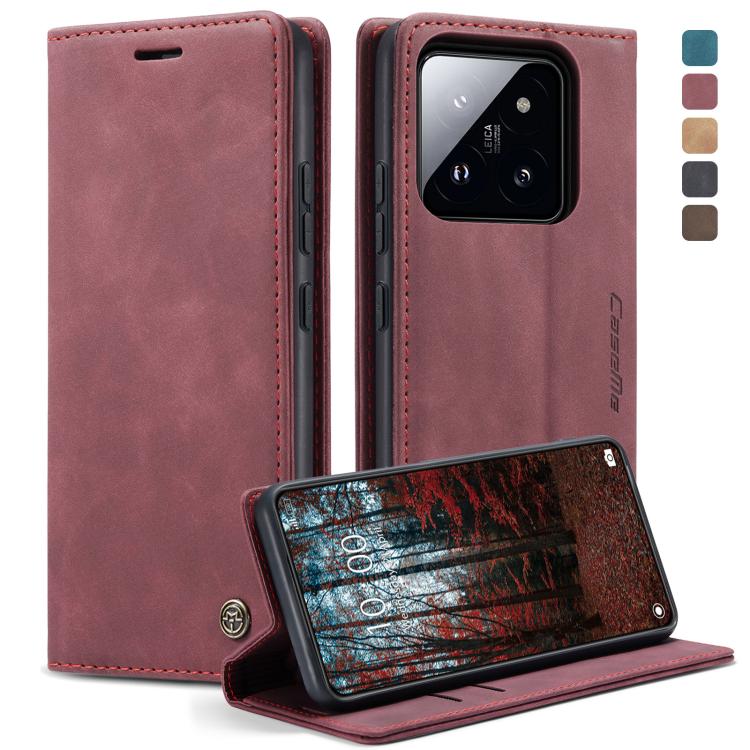 Wine red leather horizontal flip phone case with flip cover and kickstand