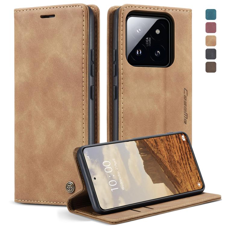 Tan leather horizontal flip phone case with flip cover and kickstand