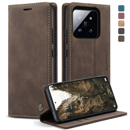 Coffee brown leather horizontal flip phone case with flip cover and kickstand