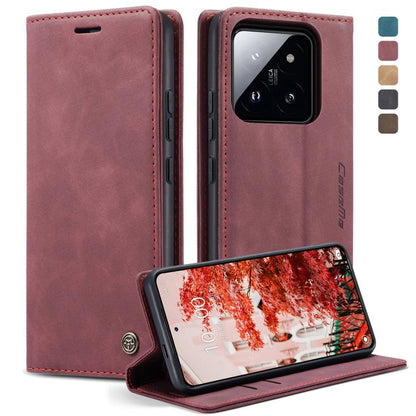 Wine red leather horizontal flip phone case with flip cover and kickstand