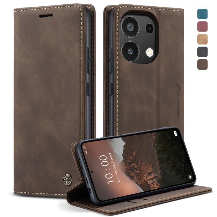 Brown leather horizontal flip phone case with camera cutout and kickstand