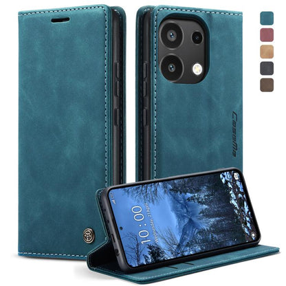 Teal blue leather horizontal flip phone case with camera cutout and kickstand