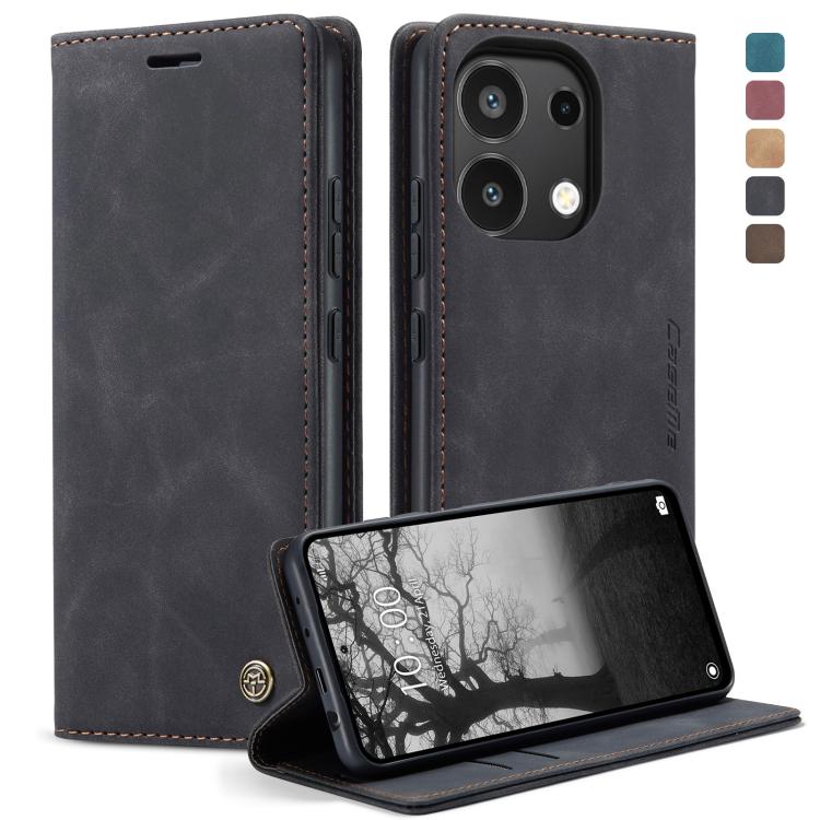 Dark gray leather horizontal flip phone case with camera cutout and kickstand
